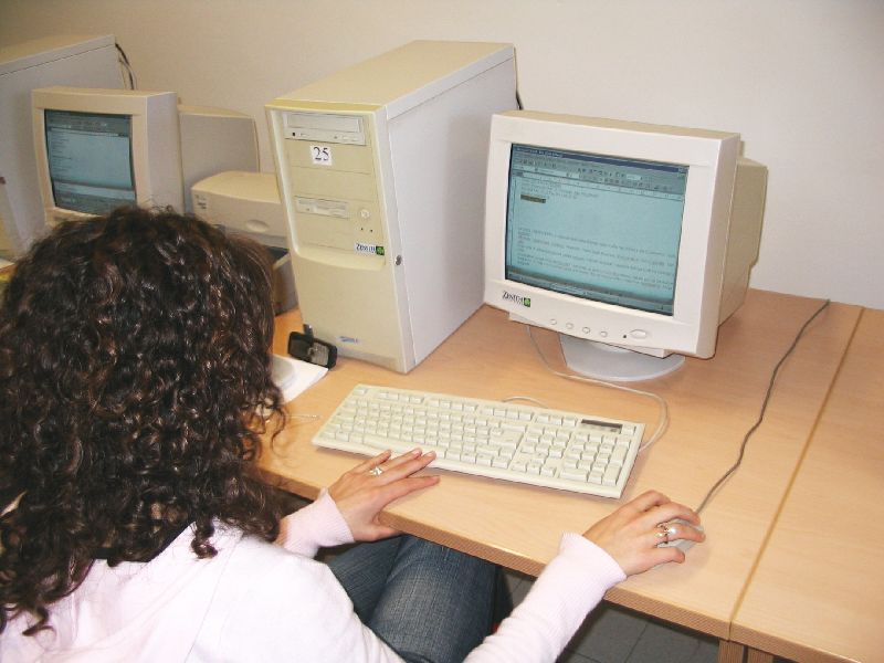 Studentessa di 5Q IPC elabora dati al computer (Progetto 3^ Area)